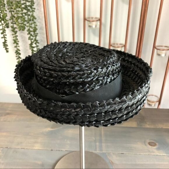 Vintage Black Straw Breton Hat main image 7